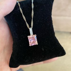 Large Pink Amethyst CZ Necklace Sterling Silver